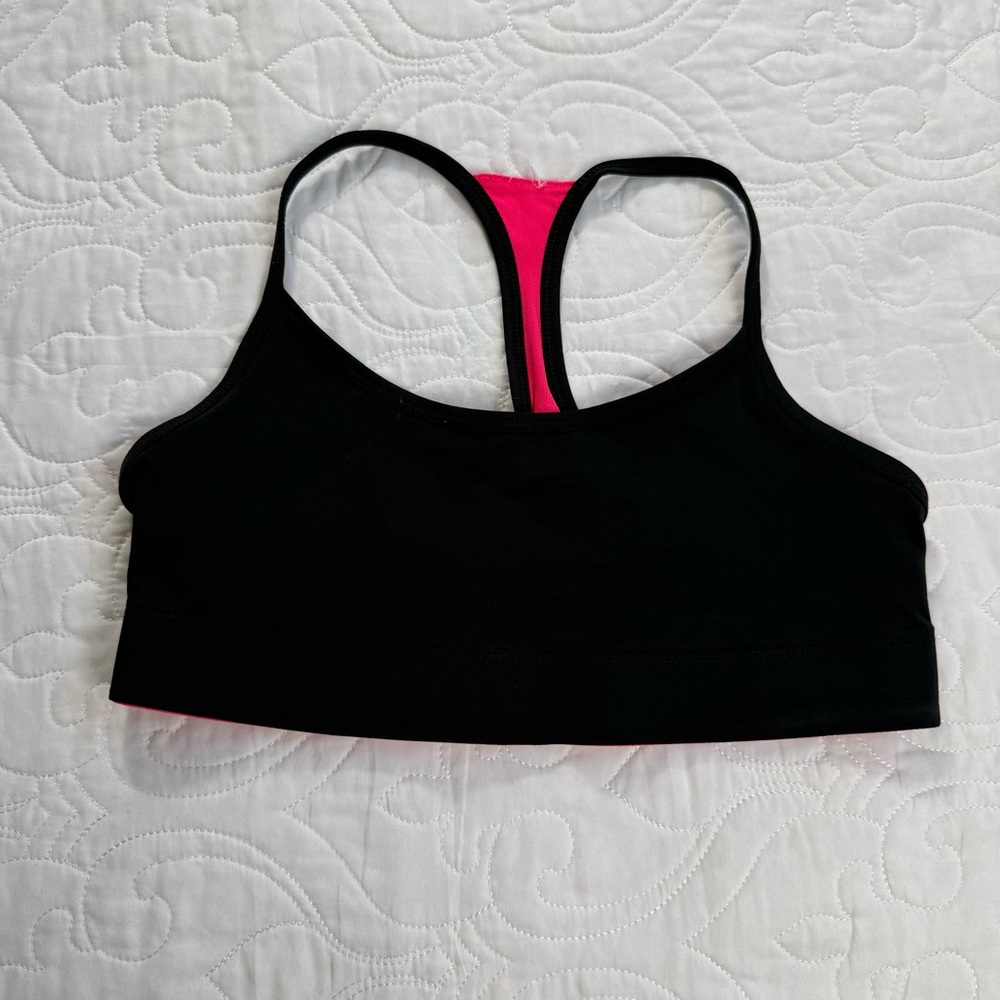 Champion Seamless Compression Racerback Athletic Sports Bra Black Pink Small EUC